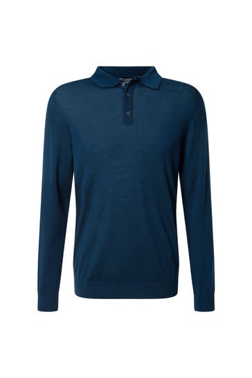 BALDESSARINI Wollmix-Langarmpolo blau
