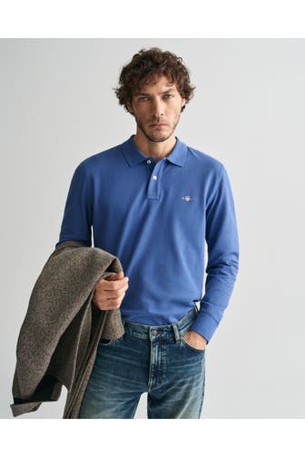 GANT Langarm-Polo azurblau
