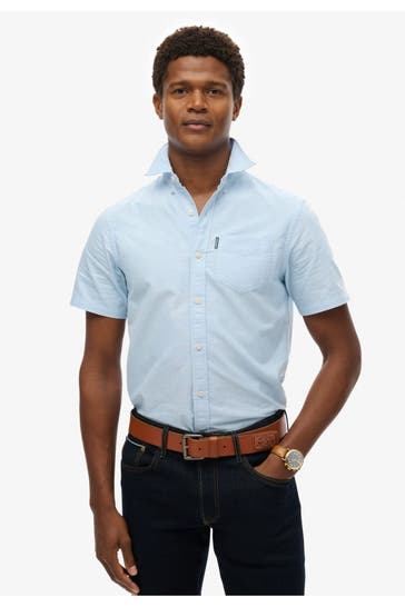SUPERDRY Kurzarmhemd hellblau Regular Fit