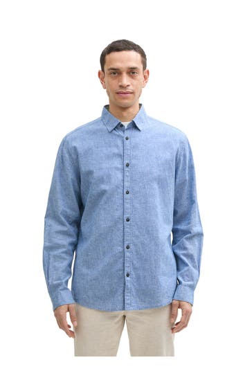 TOM TAILOR Leinenmix-Hemd blau