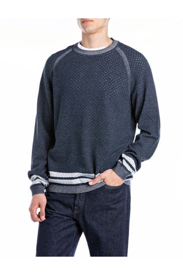 REPLAY Strickpullover dunkelblau gemustert
