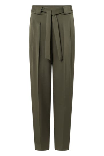 WINDSOR. Stoffhose Crêpe-Bundfalten-Hose in Schwarz oliv Slim