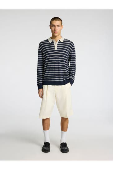 SELECTED Langarm-Polo gestreift