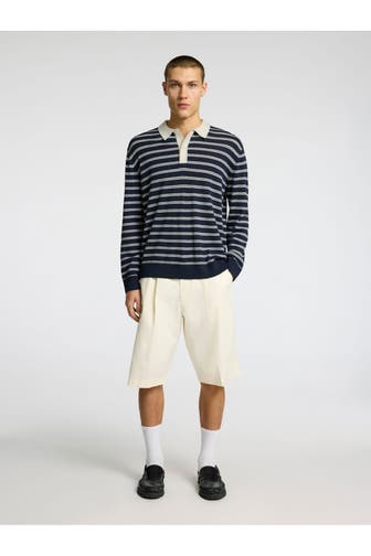 SELECTED Langarm-Polo gestreift