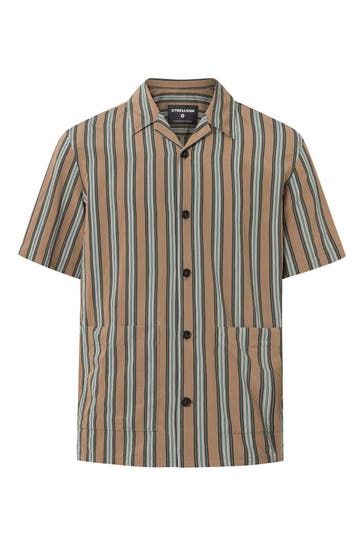 STRELLSON Kurzarmhemd Clarson beige/grün Regular Fit