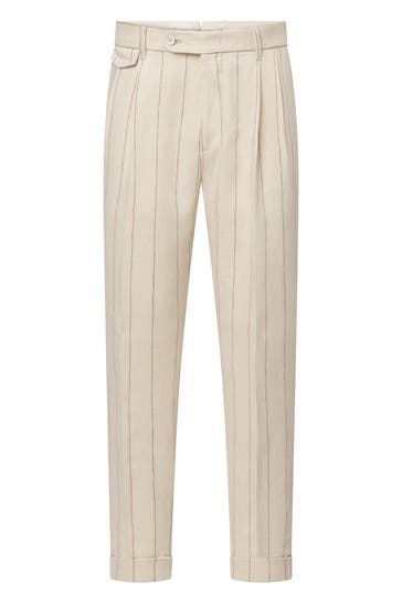 WINDSOR. Business-Hose Sapo beige gestreift Slim