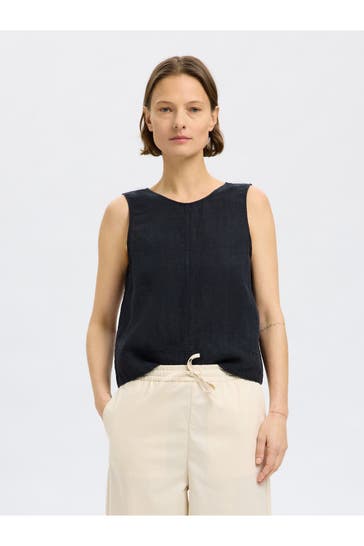 SELECTED Leinentop schwarz