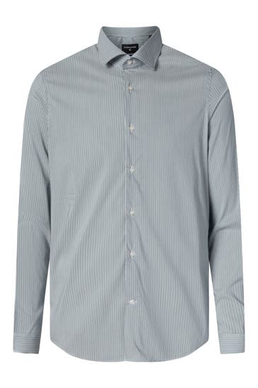 STRELLSON Business-Hemd Stan dunkelgrün gestreift Slim Fit