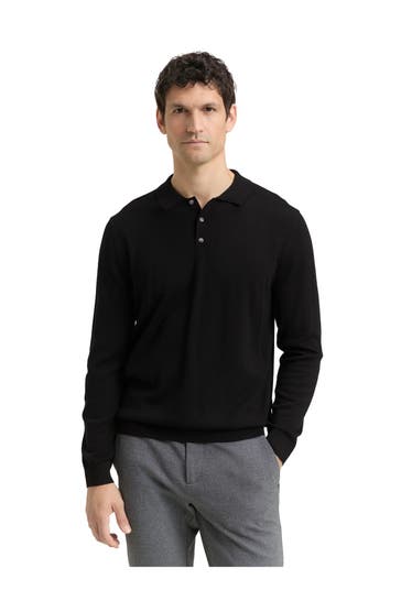 TOM TAILOR Feinstrick-Polo schwarz
