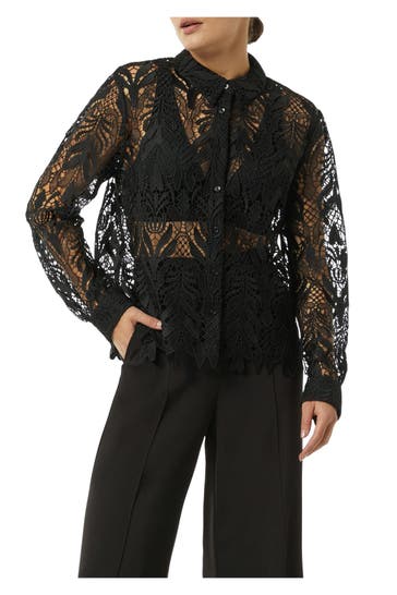 COMMA, Spitzenbluse schwarz