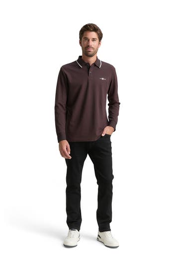 TOM TAILOR Langarm-Polo dunkelbraun