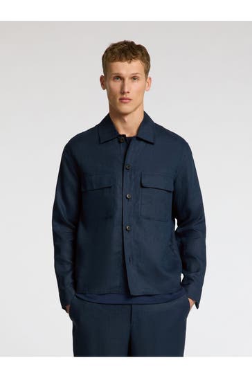 SELECTED Leinen-Overshirt dunkelblau