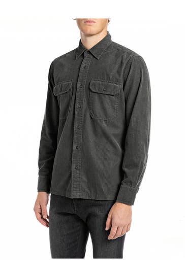 REPLAY Cordhemd schwarz