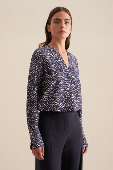 SEIDENSTICKER - Business-Bluse Druck Dunkelblau