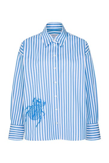 SEIDENSTICKER Business-Bluse Streifen Mittelblau