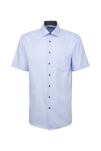 SEIDENSTICKER Kurzarmhemd Uni Hellblau Regular Fit