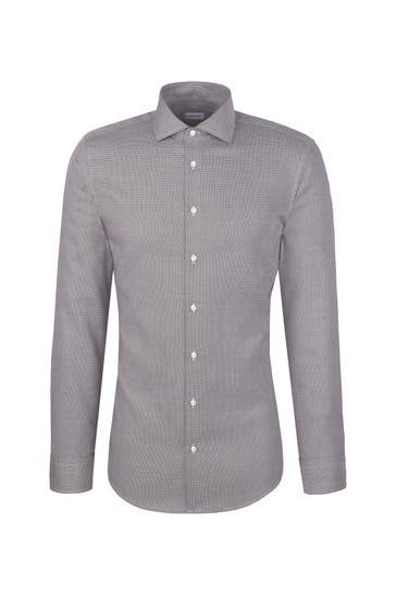SEIDENSTICKER Business-Hemd Struktur Braun Slim Fit