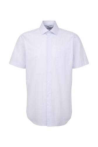 SEIDENSTICKER Kurzarmhemd Druck Hellblau Regular Fit