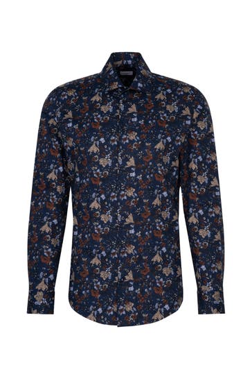 SEIDENSTICKER Business-Hemd Druck Braun Slim Fit