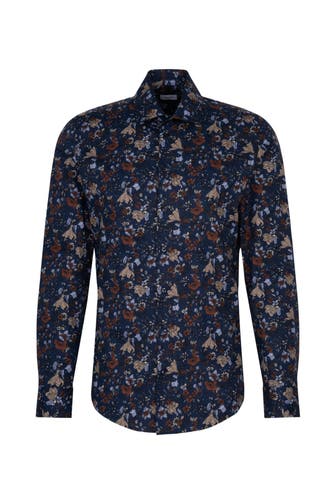 SEIDENSTICKER Business-Hemd Druck Braun Slim Fit