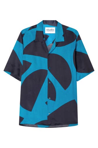 SEIDENSTICKER Kurzarmhemd Druck Türkis Regular Fit