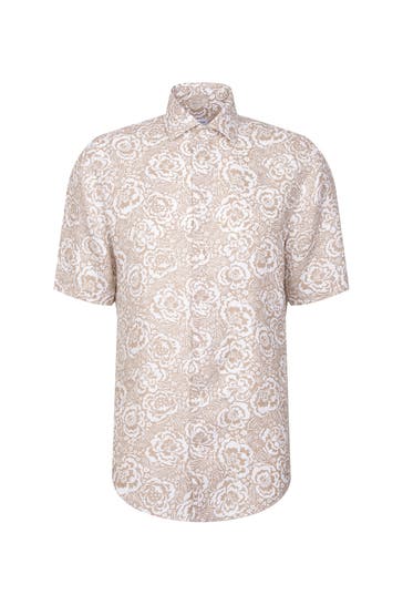 SEIDENSTICKER Kurzarmhemd Druck Beige Regular Fit