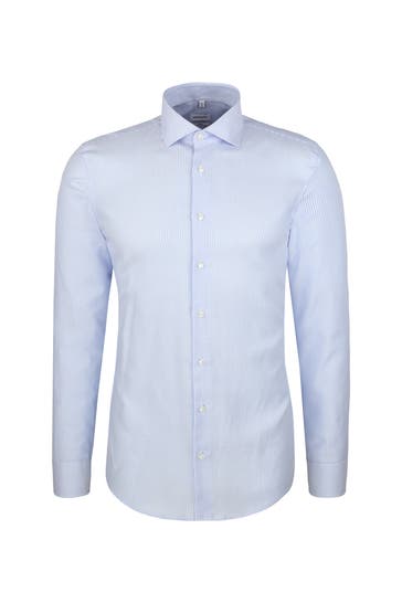 SEIDENSTICKER Business-Hemd Struktur Mittelblau Extra Slim Fit