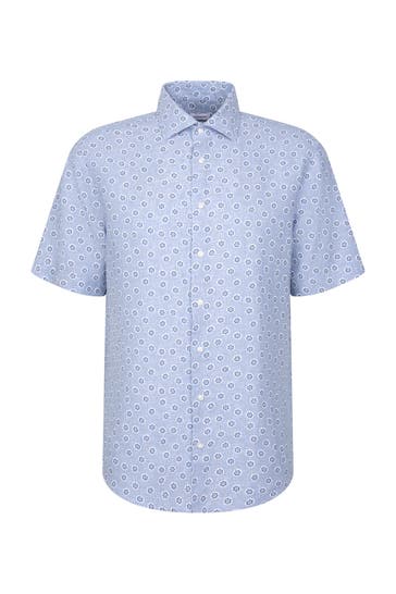 SEIDENSTICKER Kurzarmhemd Druck Mittelblau Regular Fit