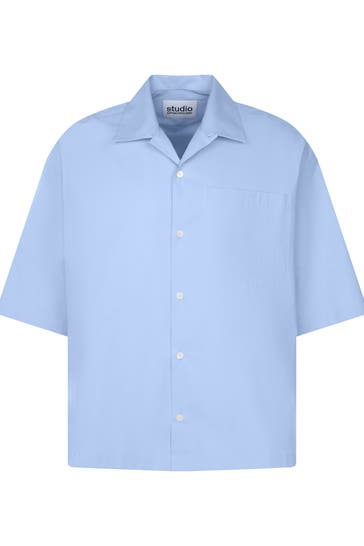 SEIDENSTICKER Kurzarmhemd Uni Hellblau Loose Fit