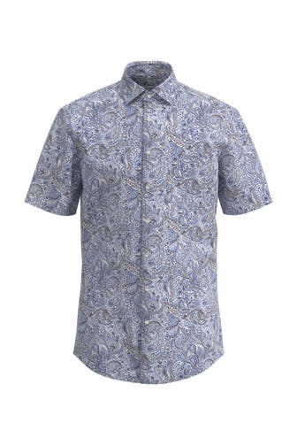 SEIDENSTICKER Kurzarmhemd Floral Hellblau Regular Fit
