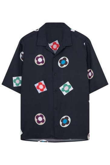 SEIDENSTICKER Kurzarmhemd Druck Dunkelblau Regular Fit