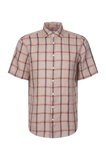 SEIDENSTICKER Kurzarmhemd Karo Beige Regular Fit