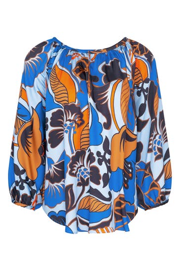 SEIDENSTICKER Business-Bluse Floral Mittelblau