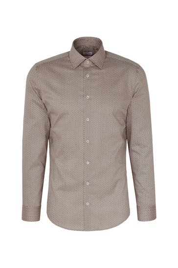 SEIDENSTICKER Business Shirt Print Grey Slim Fit