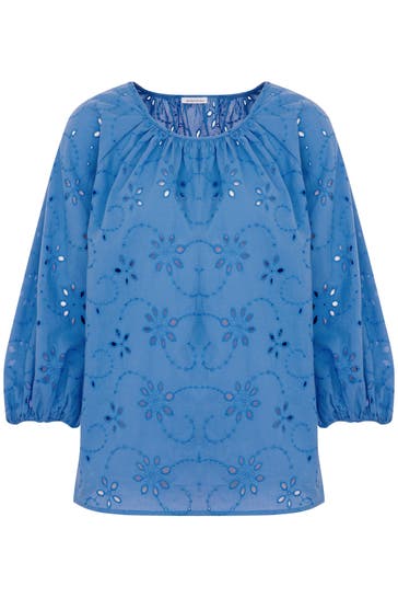 SEIDENSTICKER Business-Bluse Stickerei Mittelblau