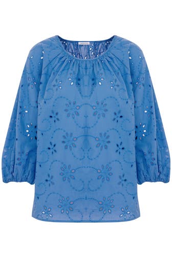 SEIDENSTICKER Business-Bluse Stickerei Mittelblau