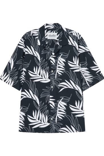 SEIDENSTICKER Kurzarmhemd Druck Dunkelblau Regular Fit