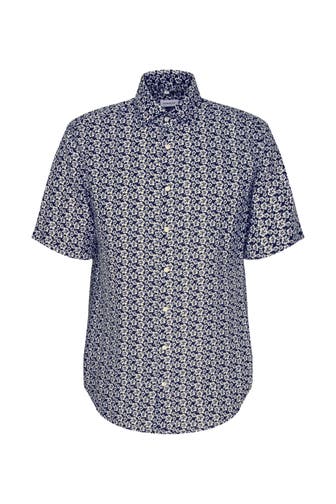 SEIDENSTICKER Kurzarmhemd Floral Dunkelblau Regular Fit