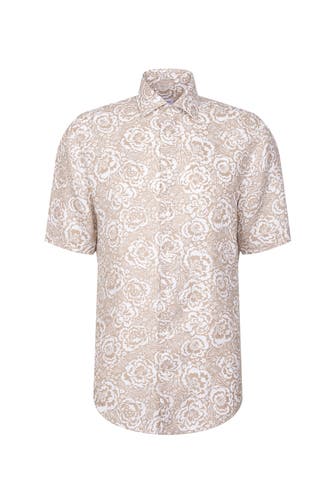 SEIDENSTICKER Kurzarmhemd Druck Beige Regular Fit