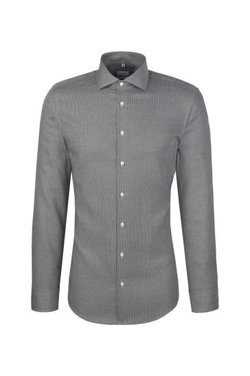 SEIDENSTICKER Business-Hemd Struktur Braun Slim Fit