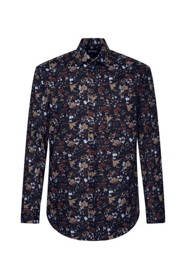 SEIDENSTICKER Business-Hemd Druck Braun Regular Fit