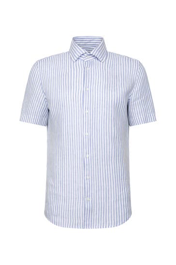 SEIDENSTICKER Kurzarmhemd Gestreift Mittelblau Slim Fit