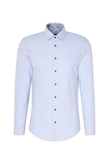 SEIDENSTICKER Light Blue Plain Business Shirt, Slim Fit