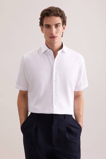 SEIDENSTICKER Kurzarmhemd Uni Weiß Regular Fit