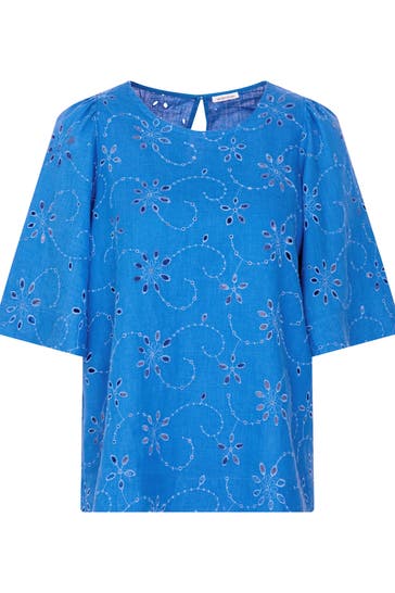 SEIDENSTICKER Business-Bluse Stickerei Mittelblau