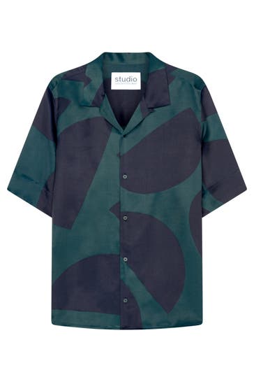 SEIDENSTICKER Kurzarmhemd Druck Grün Regular Fit