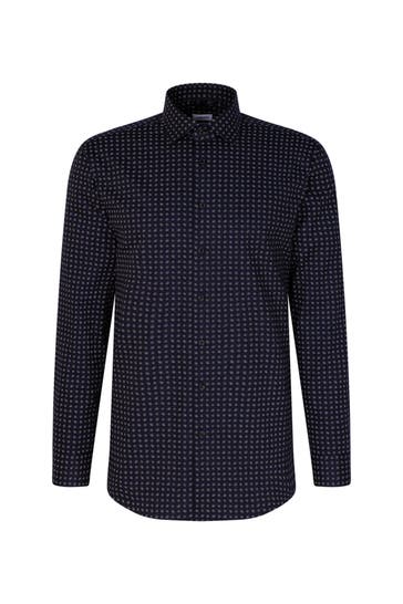 SEIDENSTICKER Business Shirt Print Dark Blue Regular Fit