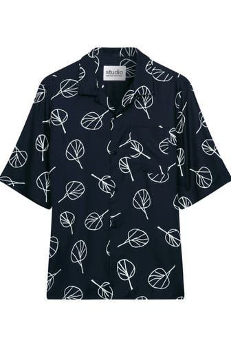 SEIDENSTICKER Kurzarmhemd Druck Dunkelblau Loose Fit
