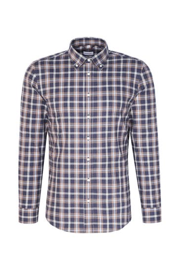 SEIDENSTICKER Business-Hemd Karo Dunkelblau Slim Fit