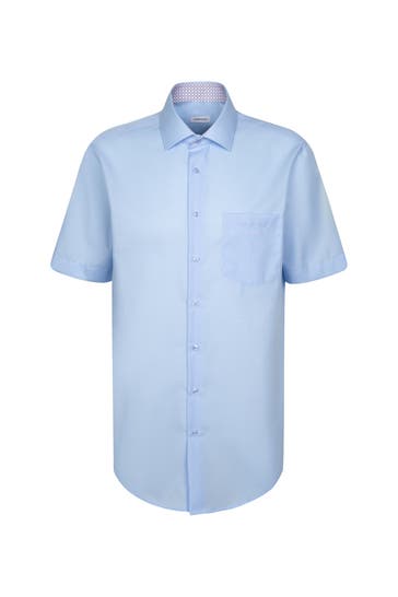 SEIDENSTICKER Kurzarmhemd Uni Mittelblau Regular Fit